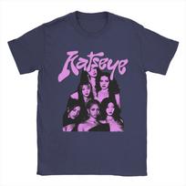 KATSEYE K-pop Girl Group Pink Retro Font & Members Group Print T-Shirt | Unisex Cotton Casual Short Sleeve Vintage Streetwear Top M