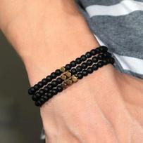 3Pcs Men Bracelet Set 4mm Small Onyx Stone Beaded Braslet Meditation Yoga Leisure Accessories Pulseria Hombre Irregular Braclet black