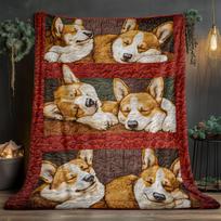 Corgi Dog Sleeping Pattern Fleece Blanket Soft Warm Pet Lover Gift Home Decor Animal Print Blanket Cozy Winter Blanket 75X95CM beige