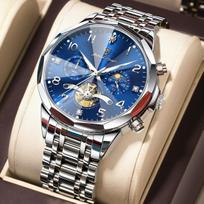 POEDAGAR prabangus originalus nerūdijančio plieno laikrodis šviečiantis vandeniui atsparus chronografo kvarcinis laikrodis vyrams 939 Silver Blue S gray