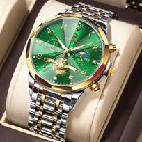 POEDAGAR prabangus originalus nerūdijančio plieno laikrodis šviečiantis vandeniui atsparus chronografo kvarcinis laikrodis vyrams 939 Gold Gold Green S green