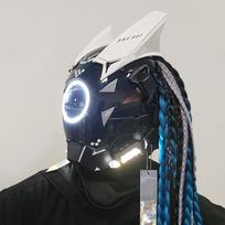 Cyberpunk kaukės M-užsegimas Night City LED festivalis Baltas šarvuotas Cosplay Scenos rekvizitas SCI-FI Helovino vakarėlio dovanos suaugusiems