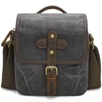 Waxed‑Canvas Shock‑Resistant Camera Messenger Bag, Water‑Resistant Crossbody Shoulder‑Bag With Adjustable Inner Dividers For DSLR Mirrorless Gear S Army Green gray