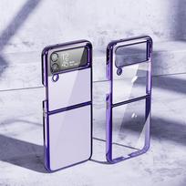 For Samsung Z Flip 4 Cover Transparent Plating Phone Case For Samsung Galaxy Z Flip 4 Flip4 Protective Funda Clear Slim PC Case violetinė