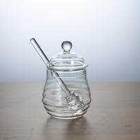 1pc Glass Honey Jar with Dipper & Lid, Borosilicate Glass Honey Container with Bee Design, Airtight Storage Jar for Honey, Syrup & Jam 250ml white