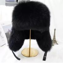 Unisex Tikro Lapės ir Meškėno Kailio Lei Feng Žieminė Kepurė Adjustable One Size black