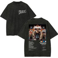 Vintage Washed 90s Rock Singer Michael Jackson Tshirt Fashion Hip Hop Short Sleeve Tshirts Men Women Oversized Cotton T Shirt S black