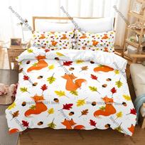 Kawaii animacinis lapės patalynės komplektas Viengulis Twin Pilnas Karalienės Karaliaus Dydžio Lovos Komplektas Suaugusiųjų Miegamojo Antklodės Užvalkalų Komplektai Anime Paklodžių Komplektas EU Single 135*200cm/53x79in 3pcs beige