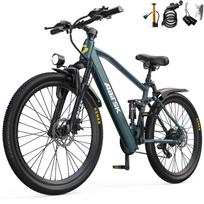 Aairsk GT900 Elektrinis dviratis, 21 pavara, Pilna pakaba, 36V13Ah Baterija, 65Km Nuotolis, NFC Atrakinimas, Visureigis E-dviratis Elektrinis Dviratis 26 inch Tire mėlyna