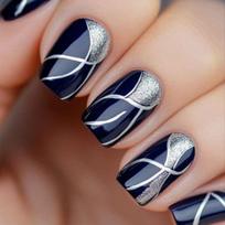 Nail Armor Deep Glitter Blue Patches With Silver Lines Model a13-02-01 gray