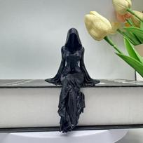 Female Grim Reaper Resin Statue Gothic Sitting Sculpture With Scythe Dark Aesthetic Decor For Home Office And Bookshelf 2pcs black