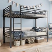 Metal Bunk Bed 90x200 cm, Load Capacity up to 350kg (150/200kg), Noise-free Metal Bed with Slatted Frame & Ladder Mountable Left/Right, Black 204 x 95.5 x 160 cm juoda