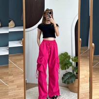 Solid Color Women's Spring Autumn Plus Size Dopamine Loose Wide Leg Elastic Waist Pants Thin Breathable  Work Pants XXS yellow