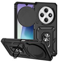 Dėklas Xiaomi Redmi 14C Armor su metaliniu žiediniu stovu, magnetinis automobilinis galinis dangtelis, skirtas Redmy14C 14 C, slankiojantis objektyvo apsaugos Funda Coque For Redmi 14C juoda