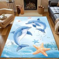3D Spausdinimo Du Delfinai Animacinis Spaudinys Kilimas Miegamajam Svetainei Lovos Šonui Grindų Kilimėlis Modernus Namų Dekoras Plotinis Kilimas Prabangi Dovana 40cm x 60cm gray
