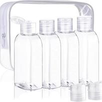 4/6pcs 100ml Capacity Travel Sub-bottling Refillable Empty Shampoo Dispenser Flip Cap with Label & Storage Bag white