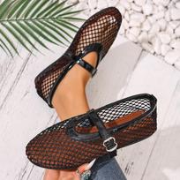 New Plus Size Hollow Mesh Mary Jane Flats,Breathable Soft Sole Women Casual Shoes 40 juoda