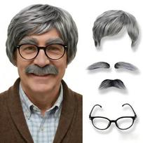 Priedų rinkinys Senolio perukas Kepurė Akiniai Petnešos Cosplay rekvizitas Senelio kostiumo rinkinys Vaidmenų žaidimas Style   C gray