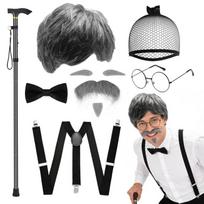Priedų rinkinys Senolio perukas Kepurė Akiniai Petnešos Cosplay rekvizitas Senelio kostiumo rinkinys Vaidmenų žaidimas Style   A black