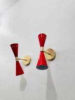 Mid Century Modern Brass Wall Sconce - Diabolo Italian Design - Vanity Lighting raudona