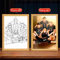 Light Painting Picture Frame Anime Figures Haikyuu!!  Shoyo Hinata Led Night Lights Bedroom Home Decorative Kids Gift Moon Lamps beige