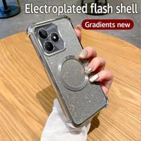Smūgiams atsparus magnetinis žiedas telefono dėklas Realme Note 50 9 Pro Plus 9i 5i 5 C55 C53 C51 C35 C33 C31 C30 C20 C11 C3 blizgučių dangtelis Realme C11 2020 sidabras