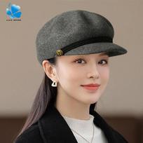 Wool Newsboy Cap British Style Beret-Style Peaked Hat Thermal Warm Winter Hat Women Fashion Accessory 56-60cm black