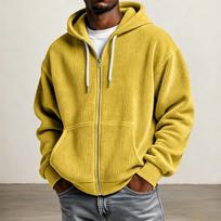 Men's Corduroy Zip Up Hoodie with Dropped Shoulder L geltona