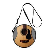 Guitar Print Round Shoulder Bag Casual Messenger Bag Daily Adjustable Strap Crossbody Bag for Woman Best Gifts 2D Flat black