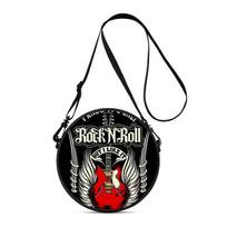 Guitar Print Round Shoulder Bag Casual Messenger Bag Daily Adjustable Strap Crossbody Bag for Woman Best Gifts 2D Flat black