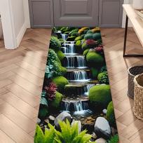 2D Gamtos Peizažas Bėgimo Kilimas Krioklys Karpių Tvenkinys Koridoriaus Kilimas Neslystantis Ilgas Grindų Kilimėlis Virtuvei Prieangis Namų Dekoras 40X120CM black