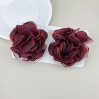 Pernelyg dideli dideli medžiaginiai gėlių auskarai-vinukai moterims, elegantiški žiedlapių auskarai, madingi papuošalai, vestuvių aksesuarai Wine red black