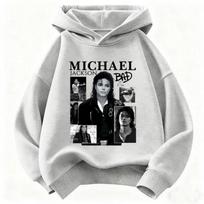 Michael Jackson BAD Album Print Kids Hoodie, Unisex, Vintage Hip Hop Pullover Hooded Sweatshirt, Casual Streetwear Top 140 gray