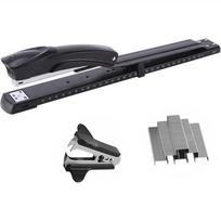 Long Reach Stapler with 2000 Staples & Remover, 25-Sheet Capacity, Built-in Ruler, Adjustable Locking Guide, Gray black