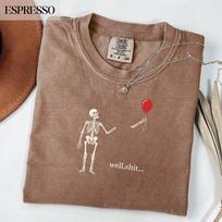 Comfort Colors® Well Shit Skeleton Red Balloon Spooky Shirt, Cute Minimalist Halloween Balloon Tee,Funny Spooky Horror Apparel,Halloween Tee 3XL gray