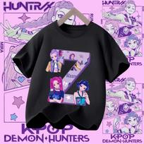 2026 Children's cotton T-shirt, girls' sports shirt, K-pop Demon Hunter 2026 new summer short-sleeved casual top, A-Z letters 140