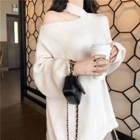 Hong Kong Style Halter Neck Off-Shoulder Sweater, Women's Medium-Long, 2026 Autumn/Winter New Arrival, Loose Sexy Knit Top One Size balta