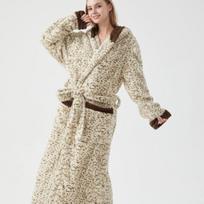 Poros Chalatas Vyrams Moterims Koralinis Vilnos Gobtuvu Chalatas Žieminis Storas Šiltas Langeliu Dryžuotas Ilgas Miego Chalatas Namų SPA Laisvalaikio Drabužiai Vonios Chalatas One Size beige