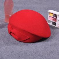 Elegant Korean Vintage Side Bow 100% Wool Beret For Women Warm Winter Stewardess French Artist Cap Sweet Girls Daily Gift Hat One Size raudona