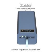 D21 21X18650 Baterijų dėklas Be litavimo Power Bank dėklas Pd Su šviesa 18650 Baterijos įkrovimo dėžutė Nuimama Nešiojama „Pasidaryk pats“ korpusas gray