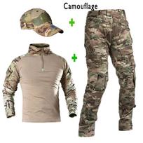 Taktinė kamufliažinė uniforma karinės armijos treniruočių kostiumai Airsoft koviniai marškinėliai + kelnės Medžioklės drabužiai Dažasvydžio snaiperio apranga su taktine kepure L