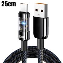 USB A į Type C 240W PD Skaidrus Greito Įkrovimo Kabelis Duomenų Laidas Mi Huawei Samsung Android Telefonams USB C Įkroviklio Laidas 25CM juoda