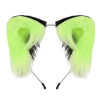 Pūkuotos pliušinės katės ausys lankelis Minkštas rankų darbo plaukų formavimo aksesuaras Helovino, Cosplay vakarėlio, kostiumų renginio susibūrimui 5 green