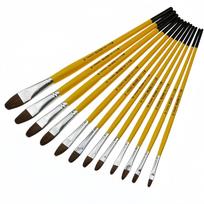 Yellow Handle Wolf Hair Round Oil Painting Brushes - 12-Piece Set for Watercolor and Acrylic Painting Brush #1 geltona