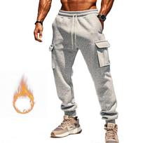 Vyriški kombinezonai Laisvi Joggers Cargo Pants Sportinės Kelnės Aktyvios Sportinės Kelnės Užtraukiamos Daugiakišeninės Vilnos šiltos Vyriškos laisvalaikio kelnės XL šviesiai pilka spalva