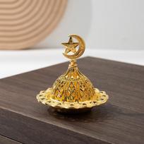 Decorative Metal Incense Burner with Dome Lid and Star Crescent Finial Traditional Style Incense Holder for Home and Meditation Spaces One Size
