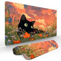 Vintage Romantic Cat Illustration Mouse Pad Gaming mats NonSlip Desk Mat mouse carpet with Stitched Edge HD printing Office mat 800x300x2mm black