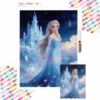 Disney Diamond Painting Art Mosaic Kit Frozen Elsa Princess Magic Castle Handmade diy5D Home Decor Gift Round 20x30cm gray