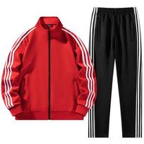 Men Women Spring Autumn Zip Up Hoodie 2 Piece Set Casual Sweatshirt+Sweatpants Tracksuit Running Sportwear M raudona