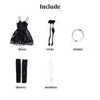 MisaMisa Cosplay Mirties Cosplay Kostiumas Misa Amane Perukas Moteriška Odinė Suknelė Nėriniais Papuoštos Rankovės Kojinės Karoliai Chokeris Rinkinys Apranga XS black